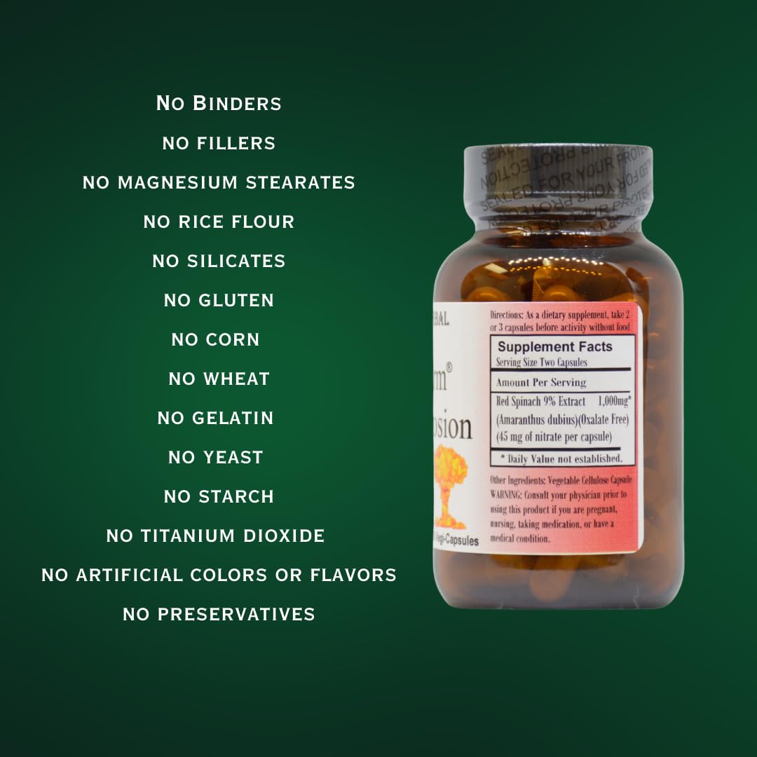Barlowe's Herbal Elixirs OXYSTORM® N.O. Explosion | Red Spinach Extract 9% | Natural Nitric Oxide Booster | 500mg Per Capsule | 60 Vegan Capsules | No Oxalates, Stearate-Free, Glass Bottled