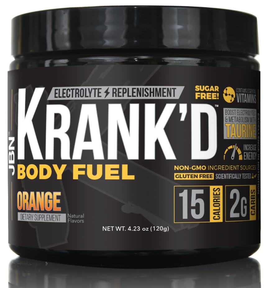 Krank'd Body Fuel - Supports long-lasting energy without the crash - Highly-versatile formula to use in smoothies or by itself - 3 Delicious flavors - Full 1 month supply (30 servings, Orange)
