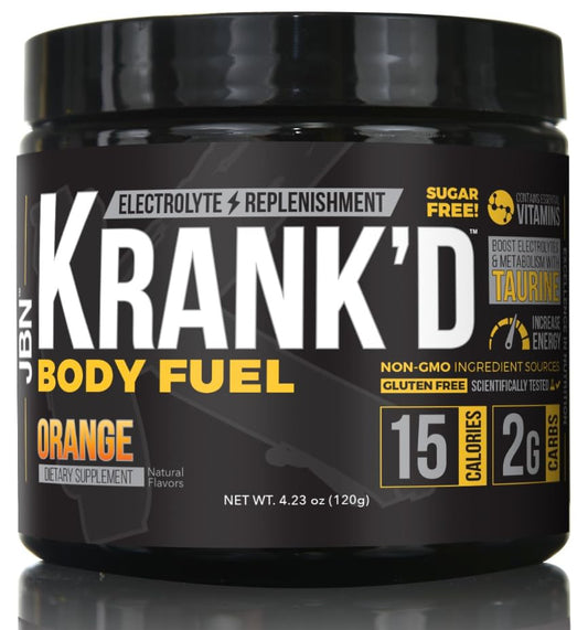 Krank'd Body Fuel - Supports long-lasting energy without the crash - Highly-versatile formula to use in smoothies or by itself - 3 Delicious flavors - Full 1 month supply (30 servings, Orange)