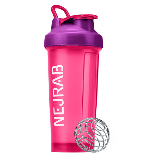 NEJRAB - Shaker cups for protein shakes, with Wire Whisk Ball | Blender Bottles for Protien Mixes, Pre Workout Protein Drink | 28 oz | Cocktail Shaker Cup| Weight Loss Supplements Shakes (pink)
