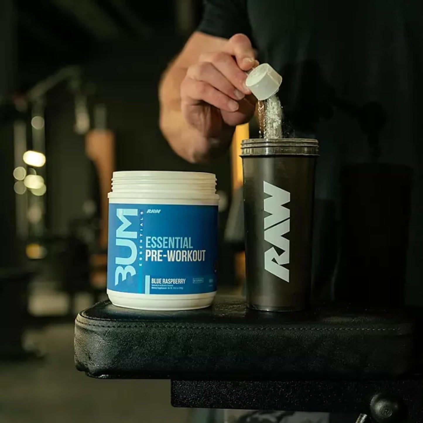 RAW Essential Pre-Workout Powder - CBUM Formula | Energy Drink for Men & Women, Muscle Pump, Focus, Stamina, Strength, Endurance & Performance Booster | Blue Raspberry Flavor, 1.85 lbs