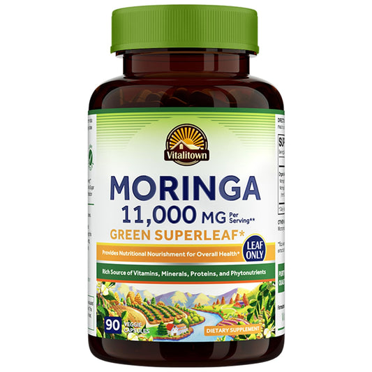 Vitalitown Moringa Capsules 11,000 MG, Pure Moringa Oleifera Leaves, No Sticks, No Caffeine, Energy, Immune, Joint Support, 90 Capsules