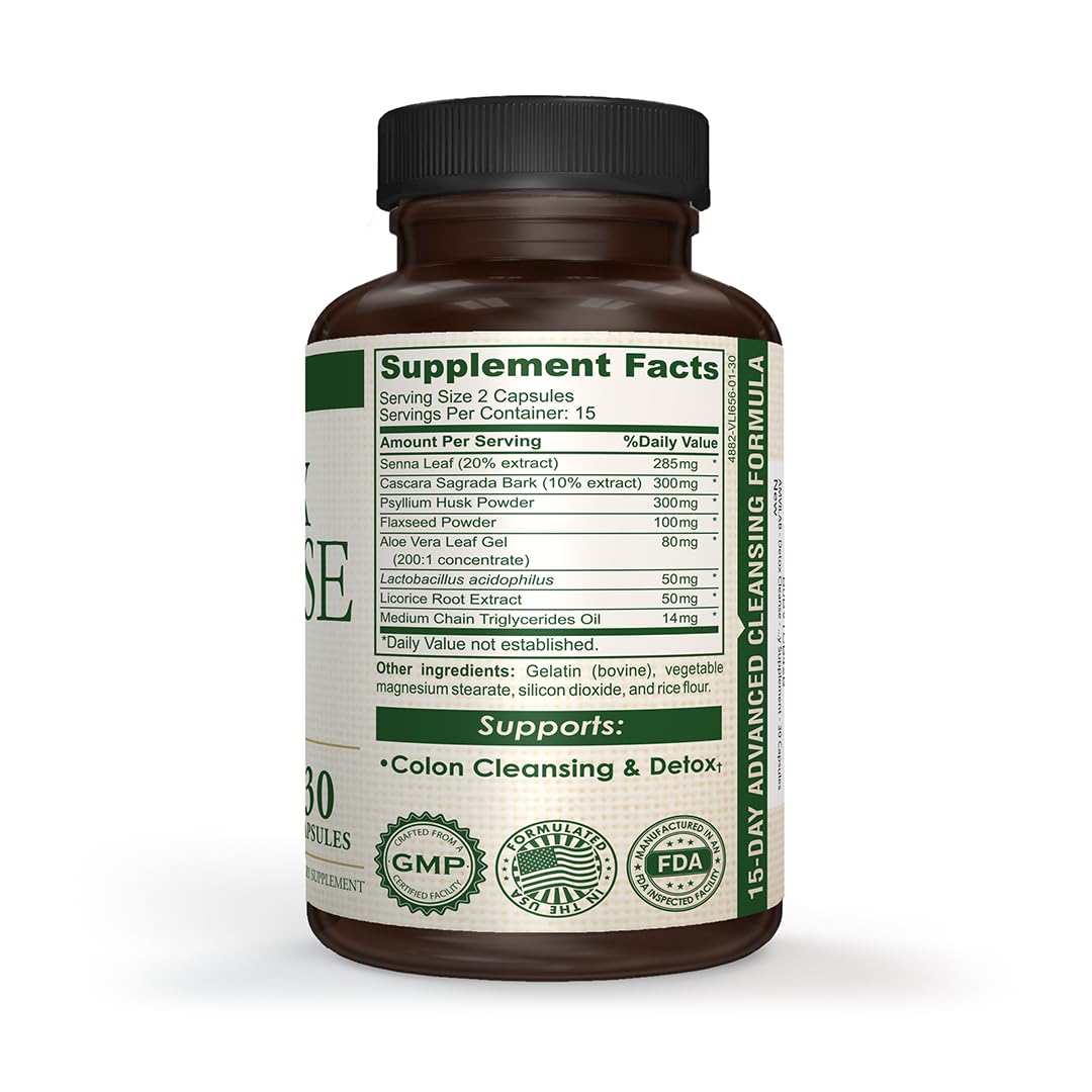 AMVILAB - Detox Cleanse - Colon Detox - Supports Healthy Bowel Movement & Detox - Gut & Colon Detox Cleanse - Natural Laxative for Constipation - Reduce Bloating - Dietary Supplement - 30 Capsules