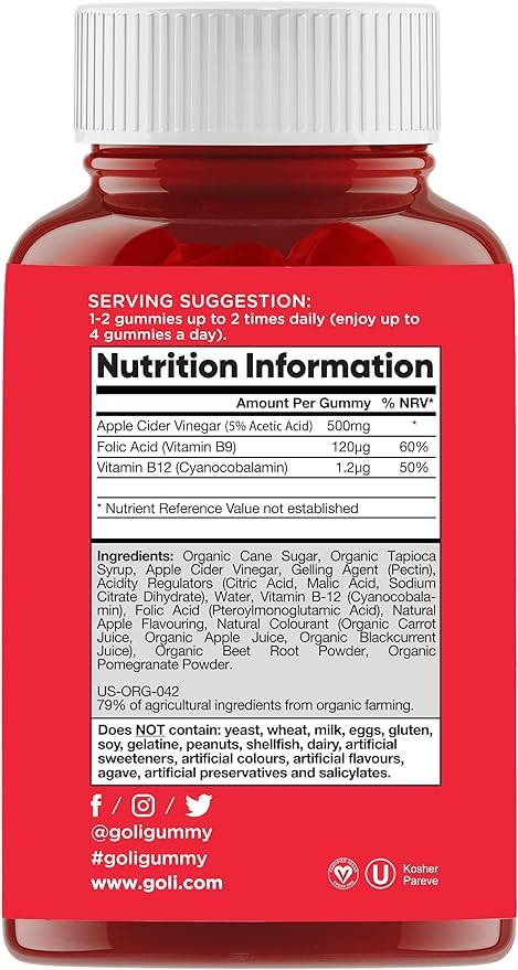 CAMEO - Apple Cider Vinegar Gummy Vitamins - Pack of 2 60 Count = 120 Count Total - Vitamin B12, Gelatin-Free, Gluten-Free, Vegan & Non-GMO