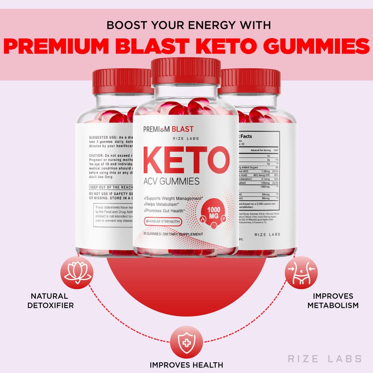 rize labs (Pack of 2 Premium Blast Keto ACV Gummies, Advanced Weight Loss Formula Gummy, Apple Cider Vinegar Pastillas Gomitas Plus Management Maximum Strength (120 Gummies)
