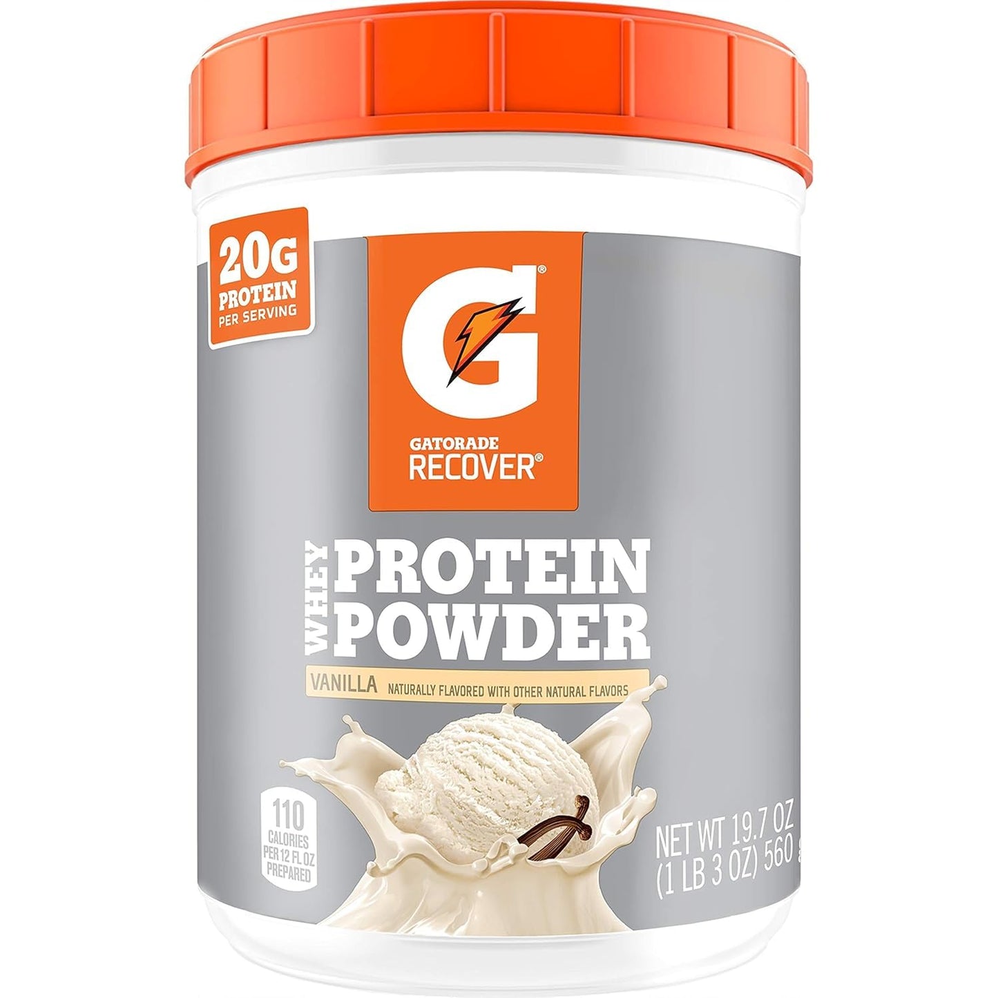 Gatorade Whey Protein Powder, 20 Servings Per Canister, 20 g of Protein Per Serving, Vanilla, 19.7 Oz