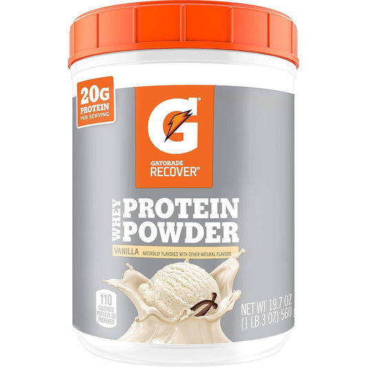 Gatorade Whey Protein Powder, 20 Servings Per Canister, 20 g of Protein Per Serving, Vanilla, 19.7 Oz