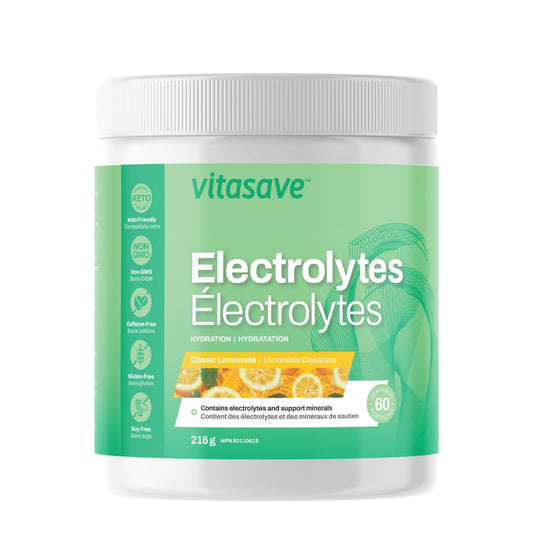 Vitasave Electrolyte Powder - Sugar-Free Hydration Drink Mix with Sodium, Potassium & Magnesium - No Calories, Keto & Vegan-Friendly, Rapid Recovery of Muscles - Classic Lemonade (216g, 60 Servings)