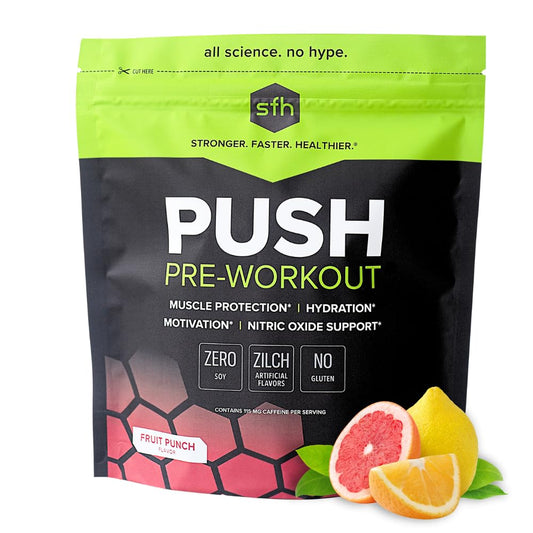 SFH Push Pre-Workout Powder (Fruit Punch) BCAAs for Muscle Repair | Electrolytes | Non-Dairy, No Artificial Flavors, Colors, Sugar, Soy, Gluten, or GMOs (Bag)