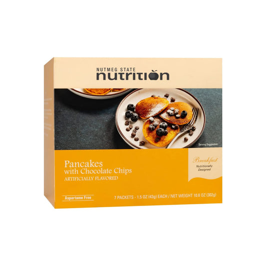 Nutmeg State Nutrition - Pancakes with Chocolate Chips, High Protein (12g), Low Calorie, Low Sugar, Appetite Suppressant for Weight Loss, 7 Servings Per Box