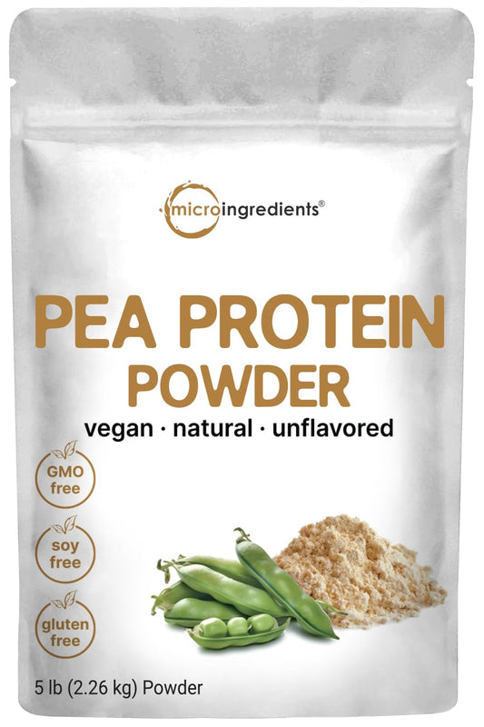 Micro Ingredients North American Grown, Pea Protein Powder, 5 Pounds | Plant Based, Unflavored | Complete Vegan Protein Source - 27g Serving | Rich in BCAAs & EAAs | Non-GMO, Keto Friendly