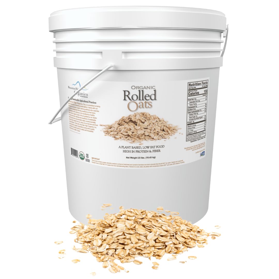 Mountain High Organics Inc Certified Organic Rolled Oats 6G Bucket 23LBS Tan