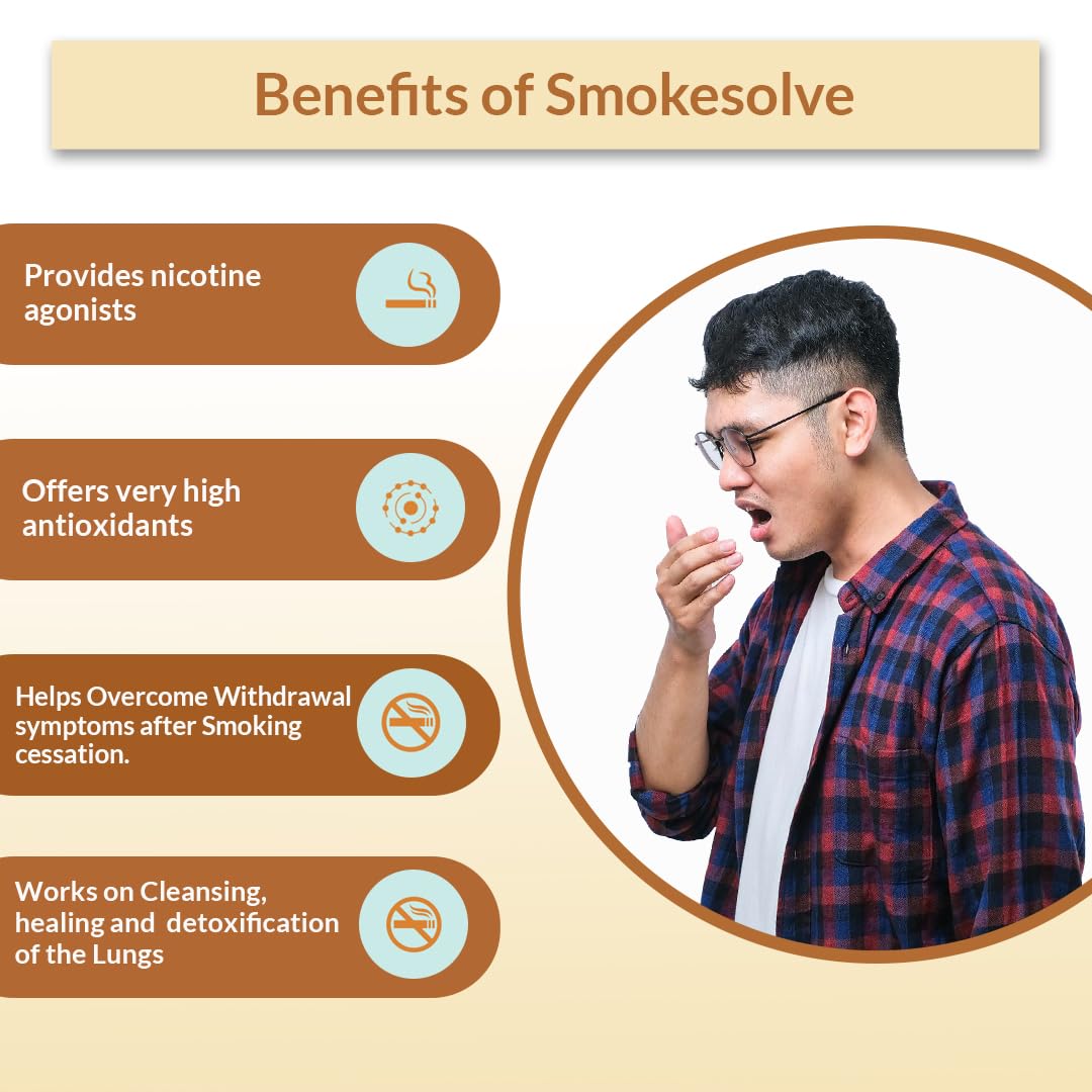 Biogetica Smokesolve Herbal Lung Detox Supplement with Yashtimadhu and Ashwagandha for Respiratory Health - Vegetarian & Non-GMO - 100% Vegan - 80 Capsules
