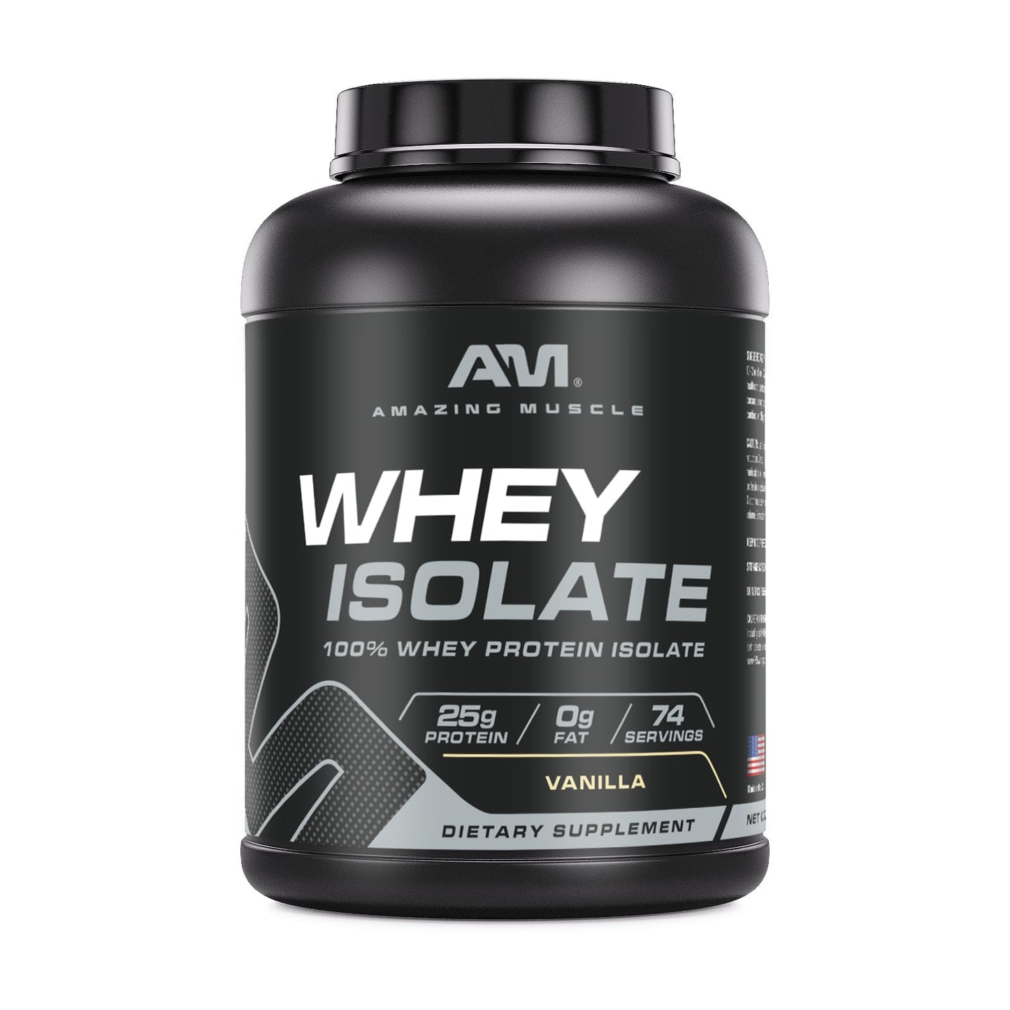 Amazing Muscle Whey Protein Isolate Powder | 25 Grams Protein Per Serving | 100% Whey Isolate | Zero Fat | Made in USA (5 Lb, Vanilla)