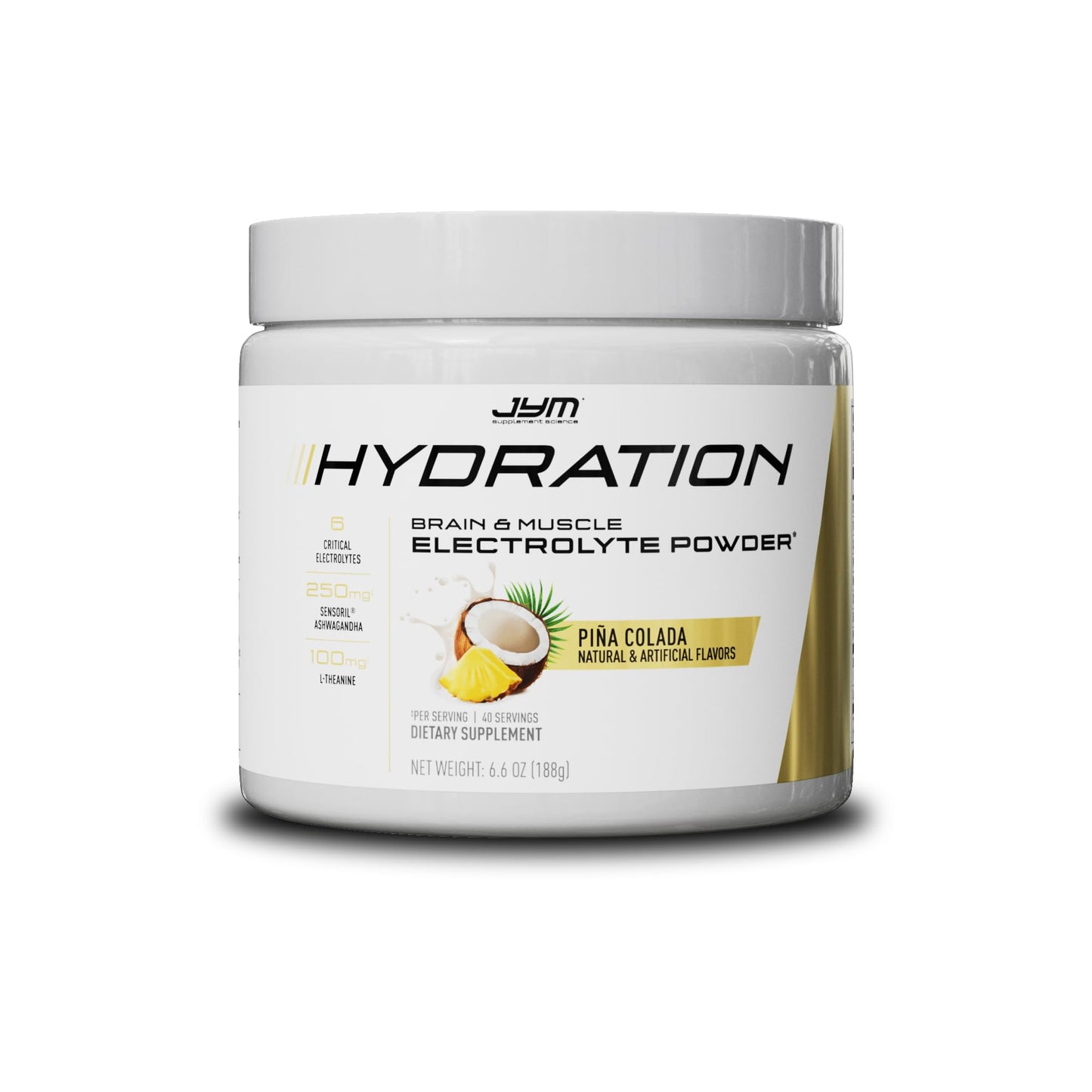 JYM Hydration Pina Colada Powder, Performance Electrolytes, Potassium, Sodium, Magnesium, for Men & Women, Theanine, Ashwaghanda, Theanine, 40 Servings