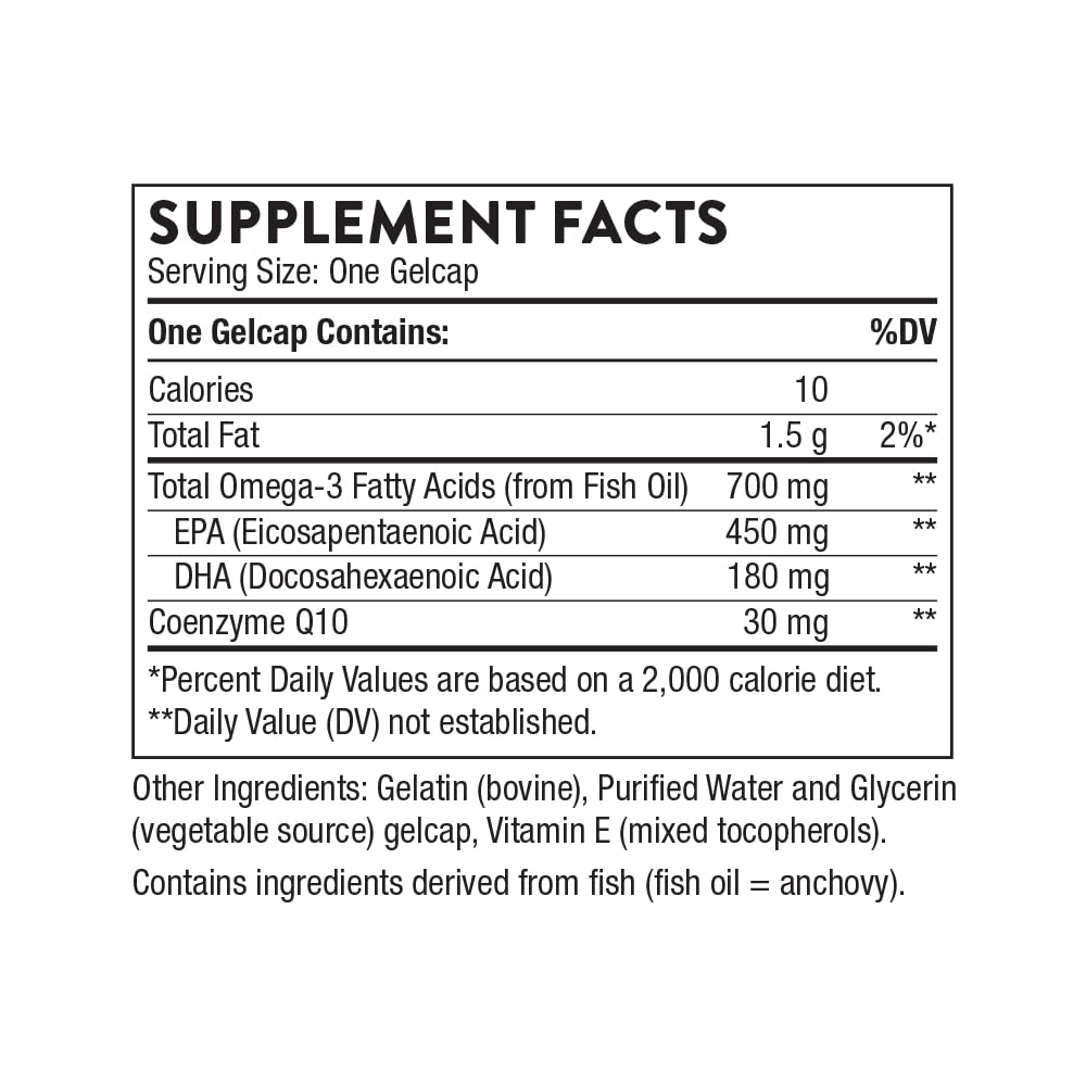 THORNE Omega-3 with CoQ10 - Omega-3 Fatty Acids Supplement with CoQ10 - EPA and DHA - 90 Gelcaps