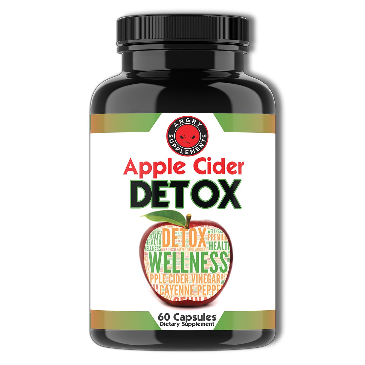 Angry Supplements Apple Cider Vinegar Detox, Digestive Gut Health Blend w. ACV, Acai, Ginger, Senna Leaf, Psyllium Husk, Milk Thistle, Cayenne Pepper and Aloe Vera (60ct, 30-Day Supply)