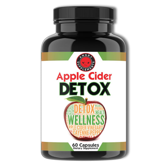 Angry Supplements Apple Cider Vinegar Detox, Digestive Gut Health Blend w. ACV, Acai, Ginger, Senna Leaf, Psyllium Husk, Milk Thistle, Cayenne Pepper and Aloe Vera (60ct, 30-Day Supply)