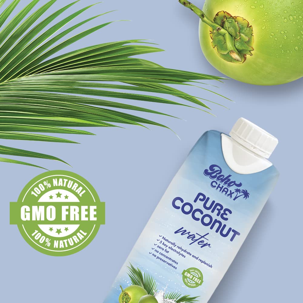 100 Natural Pure Coconut Water Not From Concentrate Drink with No Added Sugar  Replenishes Essential Vitamins and Electrolytes for Superior Hydration  338 Fl Oz Cartons  6Pack by Boho Chax