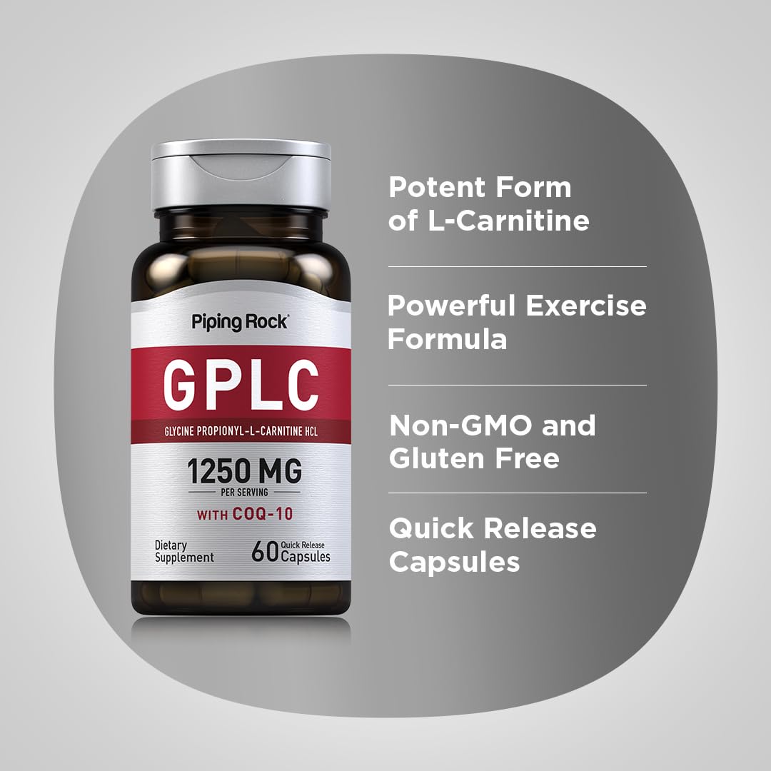 Piping Rock GPLC Glycine Propionyl-L-Carnitine | 1250mg | 60 Capsules | Plus CoQ10 | Non-GMO, Gluten Free Supplement
