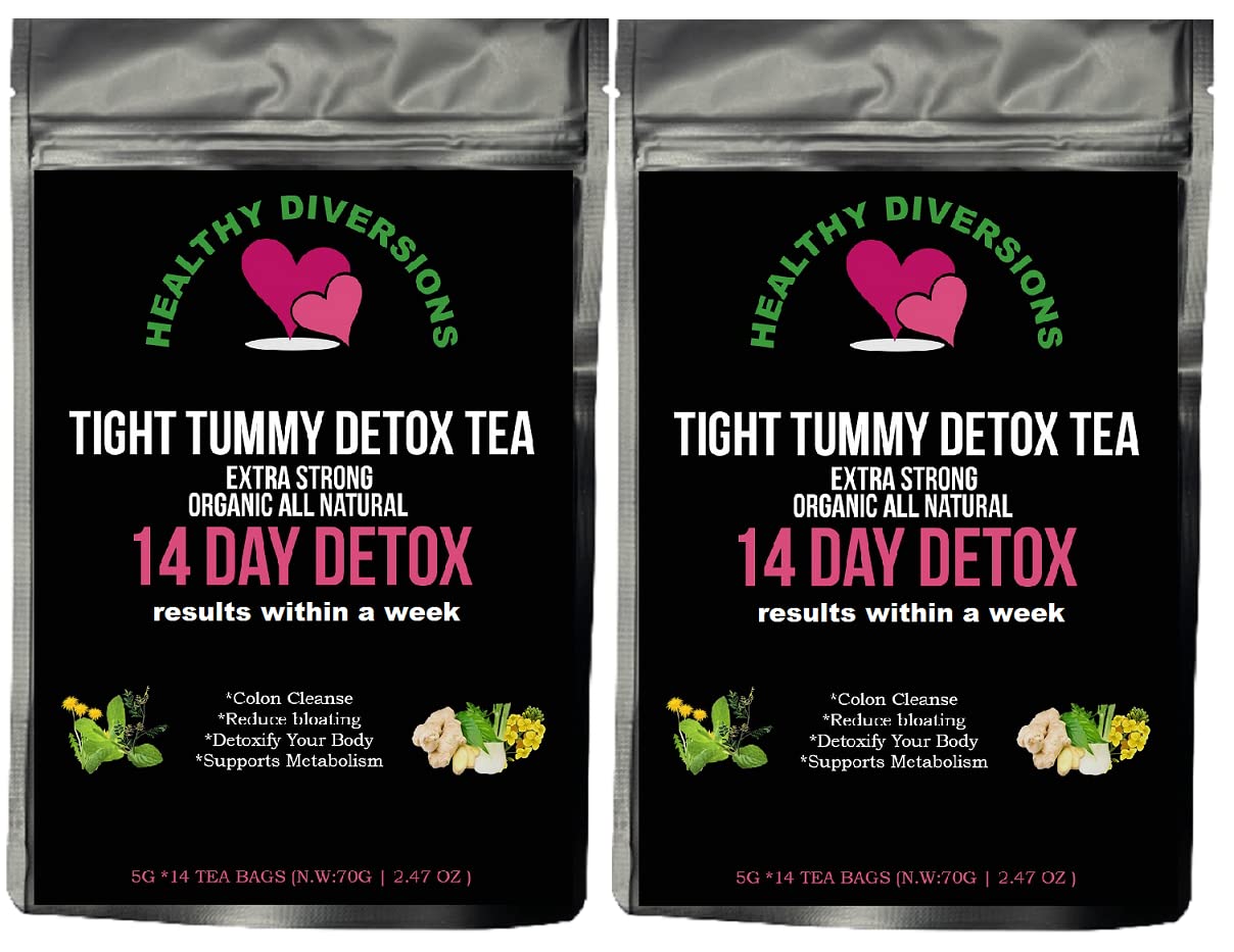 Healthy Diversions Tight Tummy Detox Tea, Extra Strength results within a week reduce bloating Herbal Tea Bags, Wellness & Energy Support 14 Tea Bags, 2.4oz (2 Packs Deal)