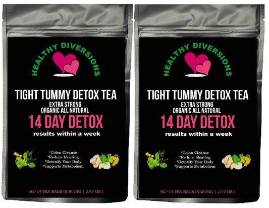 Healthy Diversions Tight Tummy Detox Tea, Extra Strength results within a week reduce bloating Herbal Tea Bags, Wellness & Energy Support 14 Tea Bags, 2.4oz (2 Packs Deal)