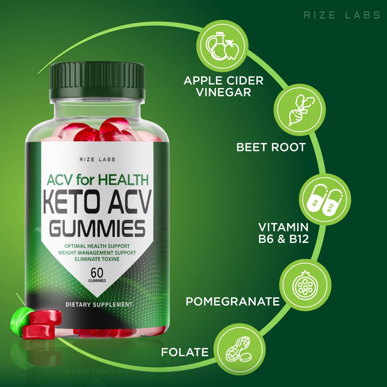 rize labs - ACV for Health Keto ACV Gummies - Apple Cider Vinegar Gummies for Weight Loss, an Advanced Formula for Belly Fat Loss (180 Gummies) (Pack of 3)