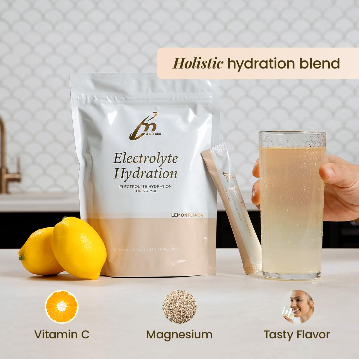 Sugar-Free Hydration - Electrolyte Hydration Packets - Hydration Powder Drink Mix (Lemon Flavor) - Health and Beauty - Non-GMO - Gluten Free - Vegan Friendly - Paleo & Keto Friendly - 10 Calories