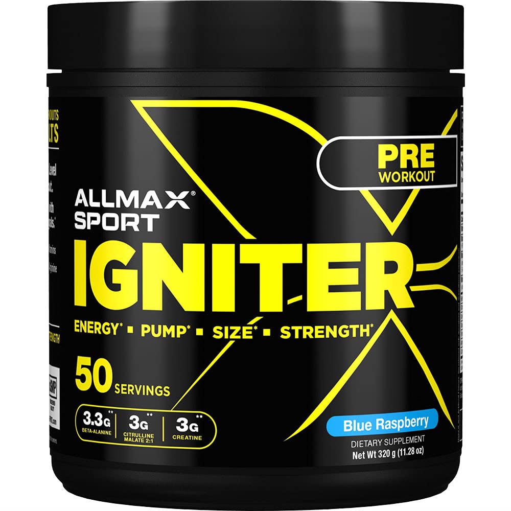 ALLMAX IGNITER Sport, Blue Raspberry - 330 g - Pre-Workout Formula - with Caffeine, L-Citrulline, L-Arginine, Creatine & Beta Alanine - Up to 50 Servings
