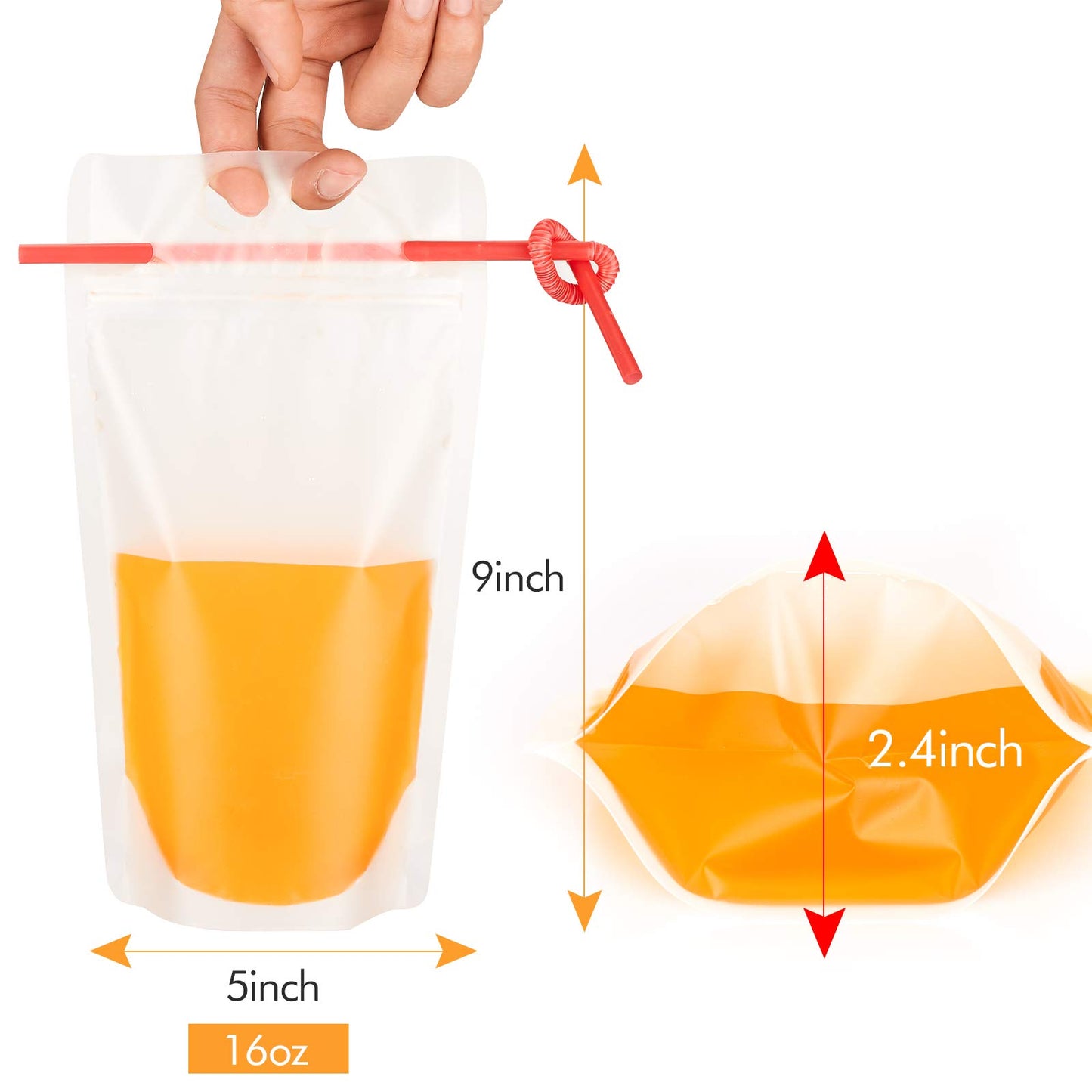 100PCs Drink Pouches with 100PCS Individual Wrapped Straws Yamgqus Freezable Juice Pouches DIY Reclosable Zipper Drink Bags for Adults and Kids Silicone Funnel Included  17oz 100 Pack