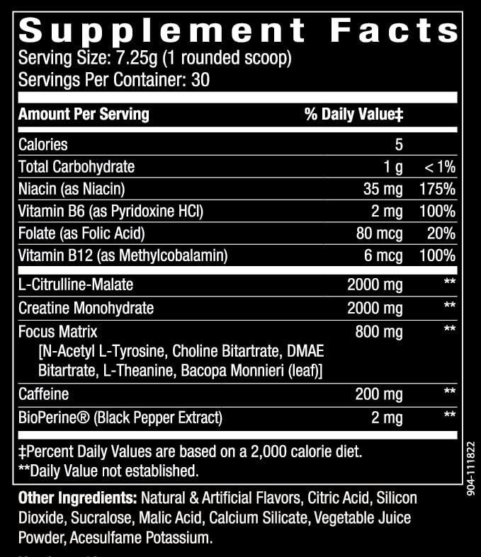 Pump Factor Energy Pre Workout Powder | Formula for Men & Women | 30 Servings | 200mg Caffeine + B Vitamins + L-Citrulline-Malate + Creatine Monohydrate + L-Theanine | with Focus Matrix