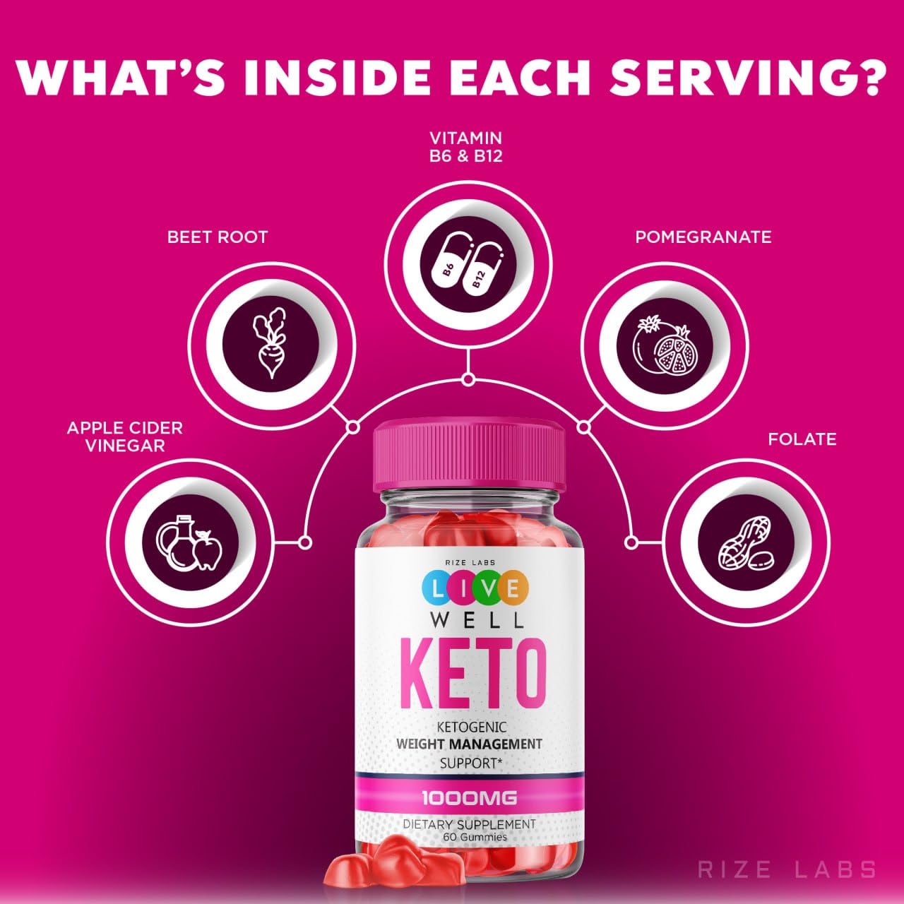 rize labs - Live Well Keto ACV Gummies for Weight Loss - Belly Fat Diet, Vegan, Advanced Formula (60 Gummies)