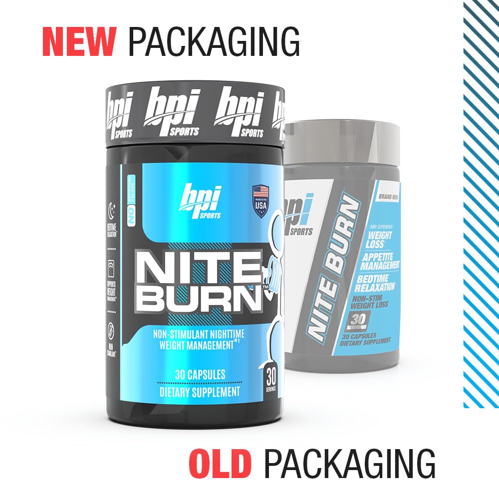 BPI Sports Nite burn - Nighttime Fat Burner & Sleep Support - Keto-Friendly - Weight Loss, Burn Fat, Relaxation, Boost Metabolism - 30 servings - 640mg, Capsule
