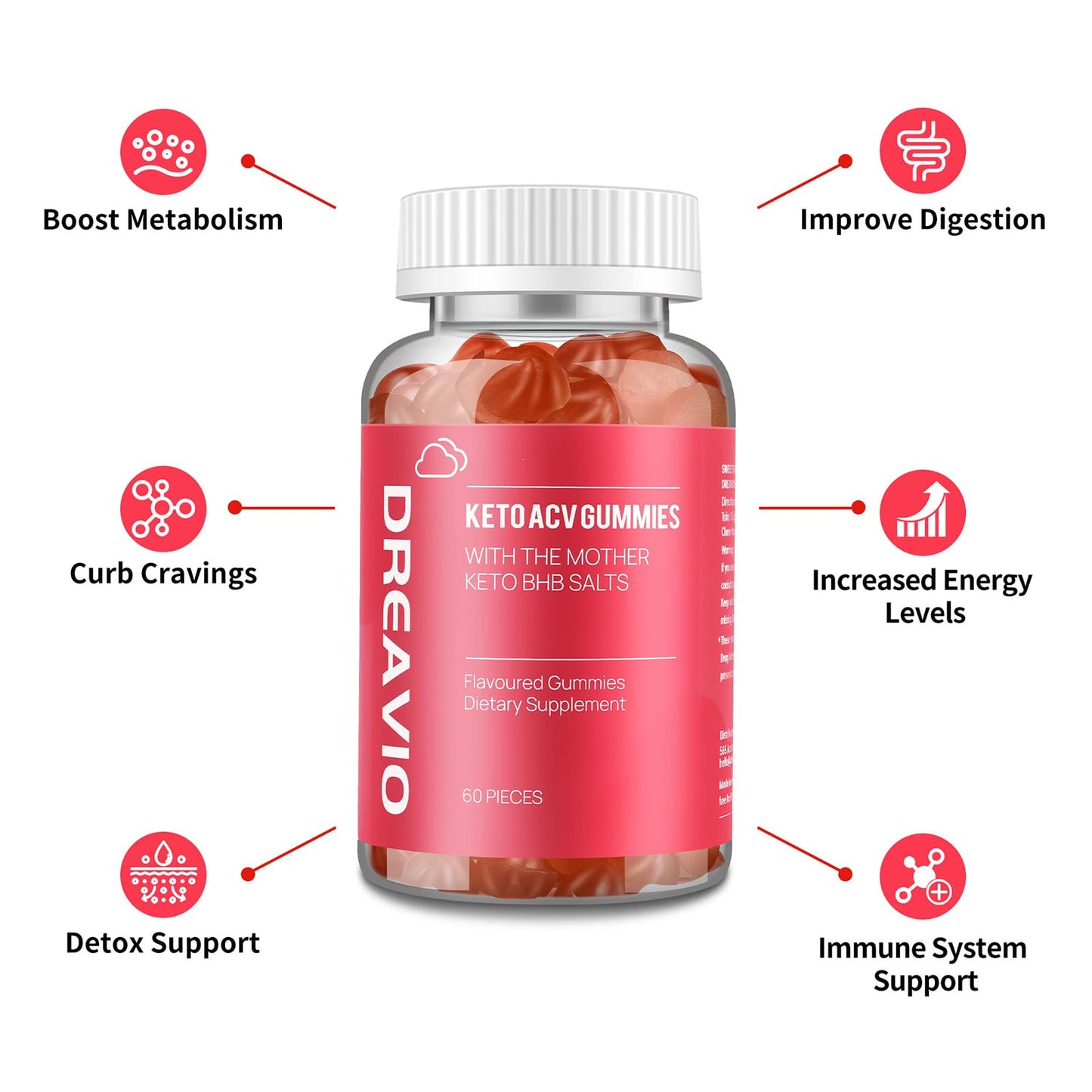 DREAVIO Keto ACV Gummies Advanced Weight Loss- Sugar Free 1000mg Apple Cider Vinegar Gummies for Women & Men, Vegan Keto Apple Cider Vinegar Supplement for Adult