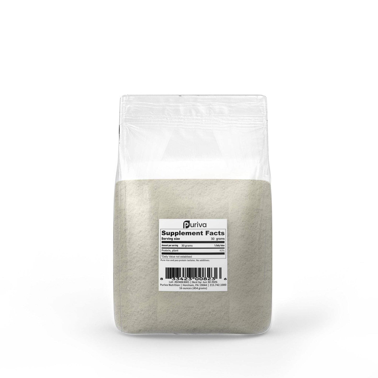 Puriva Nutrition Protein Powder, Plant, Plain, 1 Pound
