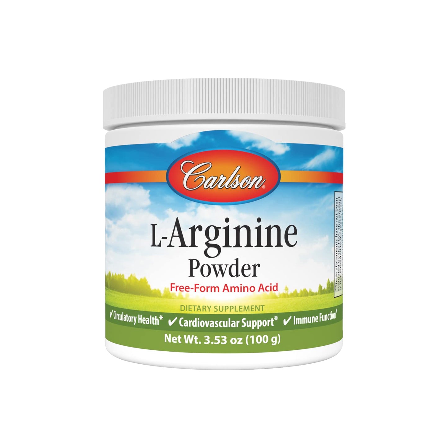 Carlson - L-Arginine Powder, Free-Form Amino Acid, Circulatory Health, 3.53 oz (100 g)