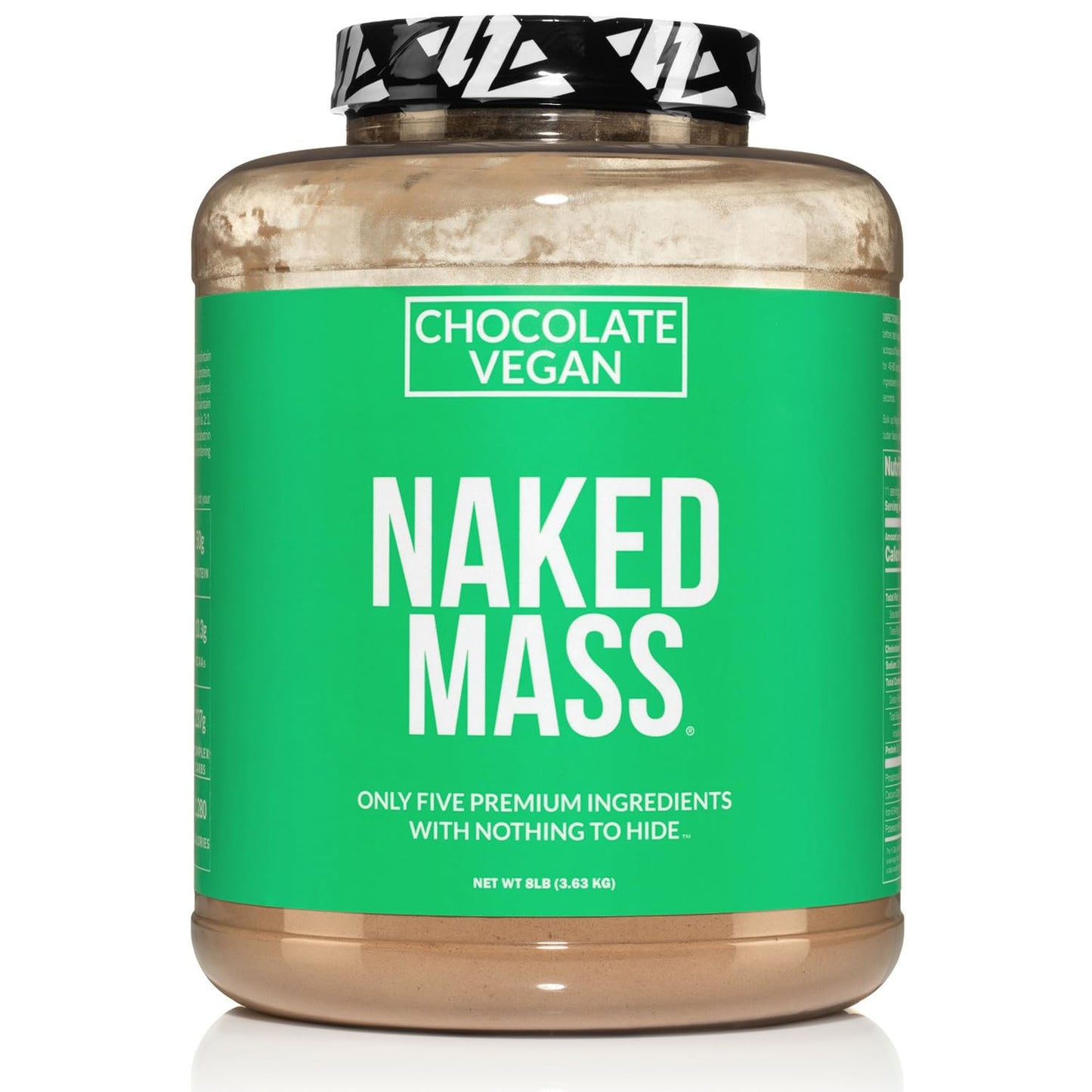 Naked Mass - Chocolate Vegan Weight Gainer - 8Lb Bulk, GMO Free, Gluten Free, Soy Free & Dairy Free. No Artificial Ingredients - 1,280 Calories - 11 Servings
