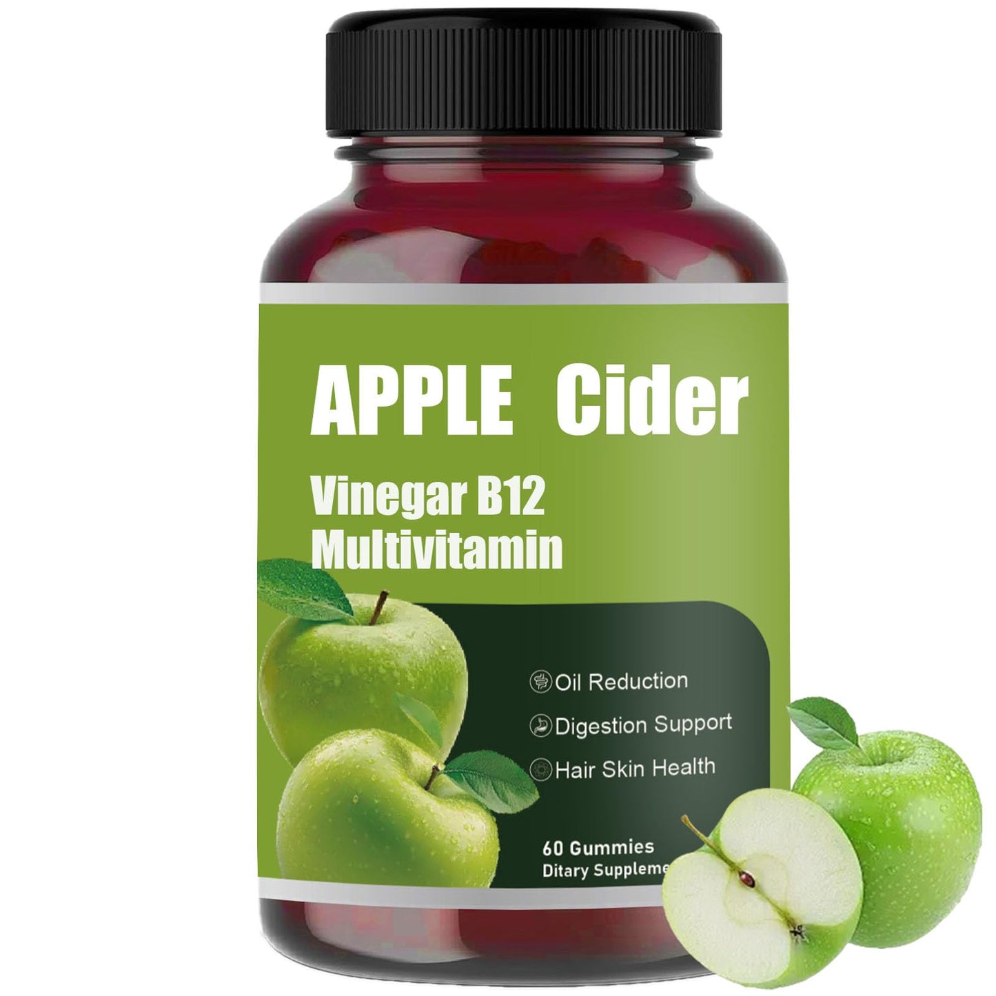 Apple Cider Gummy-Apple Cider Vinegar B12 Multivitamin, Natural Apple Cider Vinegar Gummies - Vinagre de Sidra de Manzana Gomitas - Vegan & Gluten-Free - 60 Gummies (1)