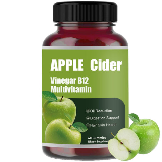 Apple Cider Gummy-Apple Cider Vinegar B12 Multivitamin, Natural Apple Cider Vinegar Gummies - Vinagre de Sidra de Manzana Gomitas - Vegan & Gluten-Free - 60 Gummies (1)