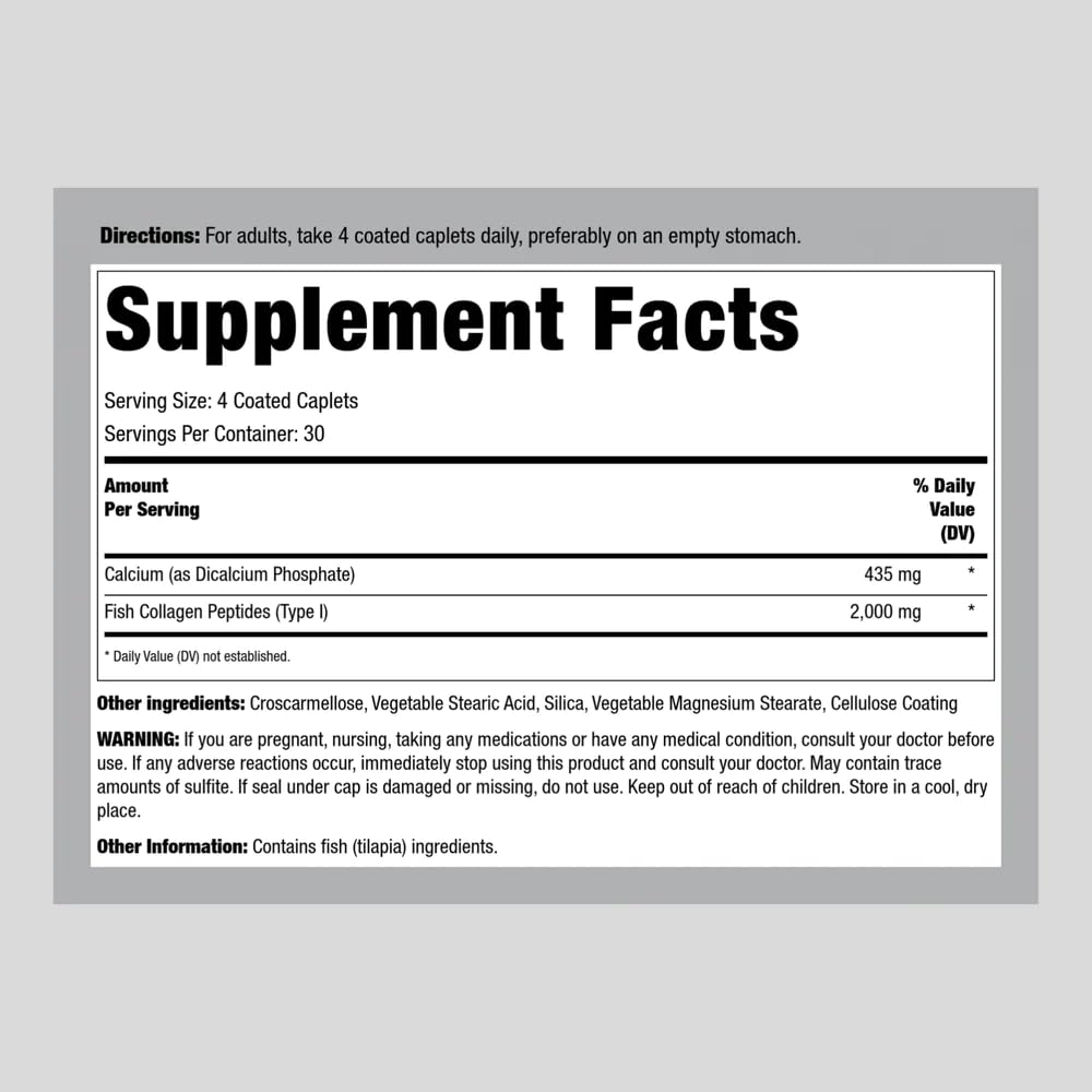 Piping Rock Marine Collagen Peptides | 2000mg | 120 Coated Caplets | Wild Caught Type 1 Hydrolyzed Supplement | Non-GMO, Gluten Free