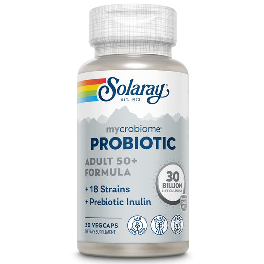 Solaray Mycrobiome Probiotic Adult 50 Plus Formula, Probiotics for Women and Men, Healthy Digestion, Metabolism, Energy, Colon and Urinary Tract Support, 30 Billion CFU, 30 Servings, 30 VegCaps