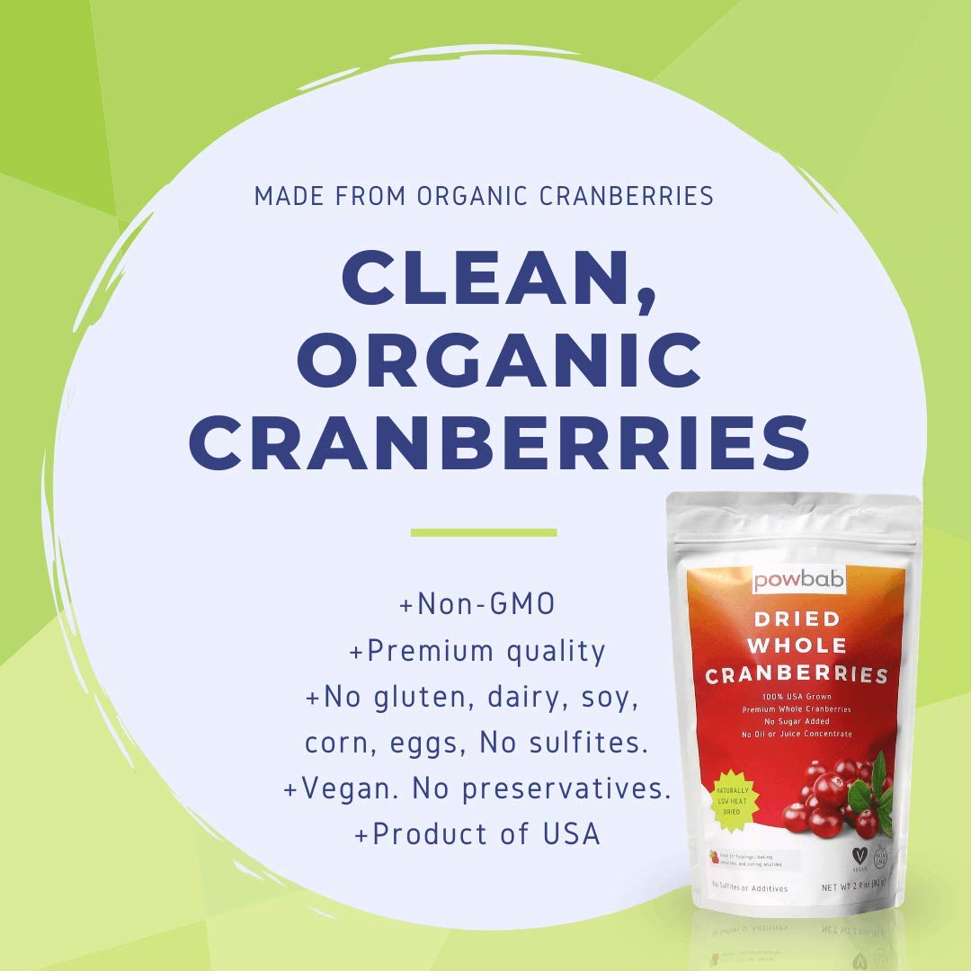 powbab Dried Cranberries Unsweetened  100 USA Grown Organic Dried Cranberries No Sugar Added No Oil No Apple Juice Concentrate Infused No Sulfites Dried Fruit Not Sweetened or Reduced 29 Oz