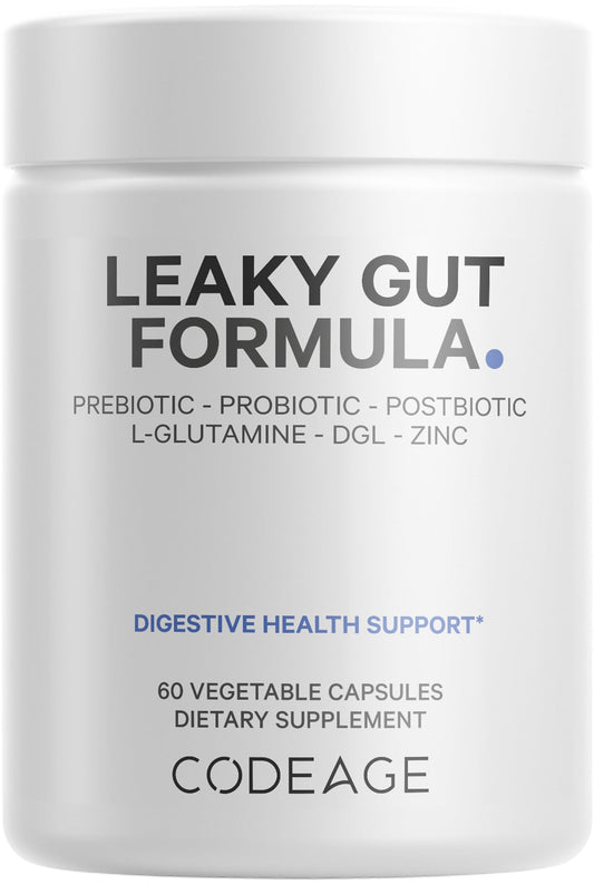 Codeage Leaky Gut Supplement, L-Glutamine, N-Acetylglucosamine, Probiotic, Butyric Acid, Polyphenols, Quercetin, DGL, Marshmallow Root, Berberine, BioPerine, Cinnamon, Vegan, Non-GMO, 60 Capsules