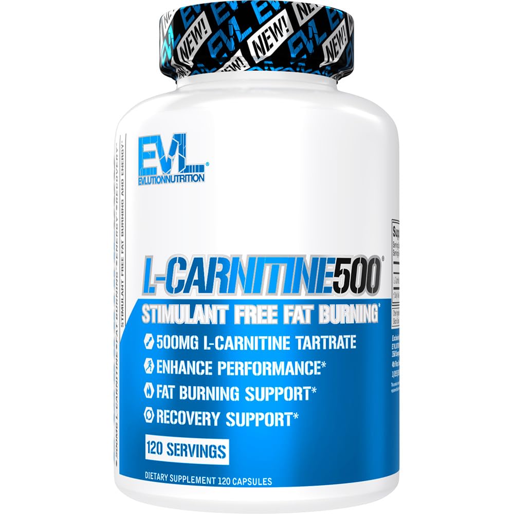 Evlution EVL L-Carnitine Supplement for Weight Loss Support - L carnitine 500mg Diet Pills for Weight Loss Lean Muscle Growth and Fat Burning Support with Stimulant Free L Tartrate - 120 Servings