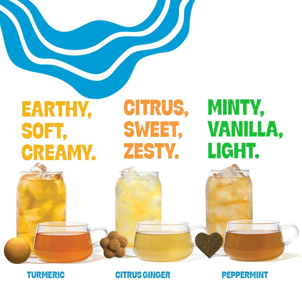 Tea Drops Herbal Trio Gift Set Sampler  Dissolvable Bagless Loose Leaf Tea  Iced or Hot  Caffeine Free Naturally Sweetened Peppermint Turmeric Citrus Ginger  10 Per Flavor  30 Servings