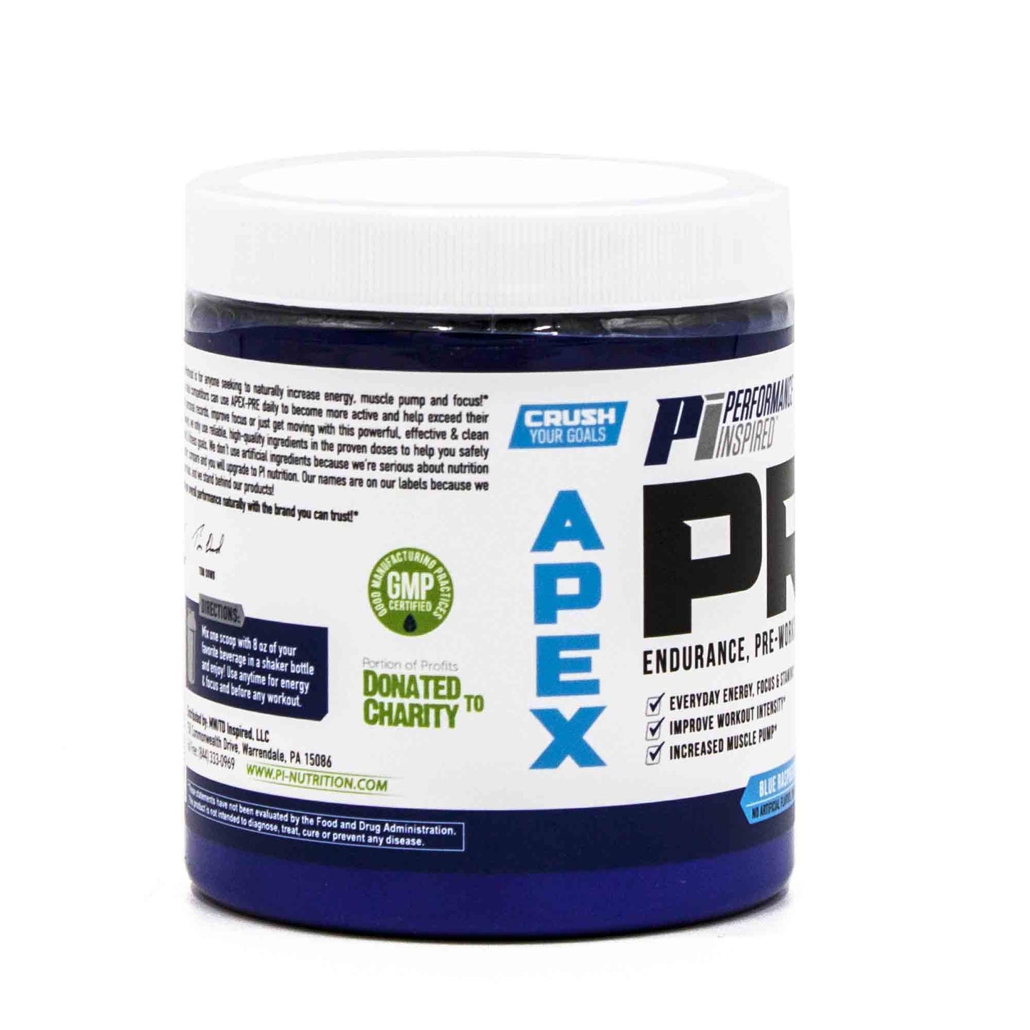 PERFORMANCE INSPIRED Nutrition - APEX Pre Workout Powder - Increase Energy & Endurance - Caffeine - Beta Alanine - All Natural - Vegan Formula - Blue Raspberry
