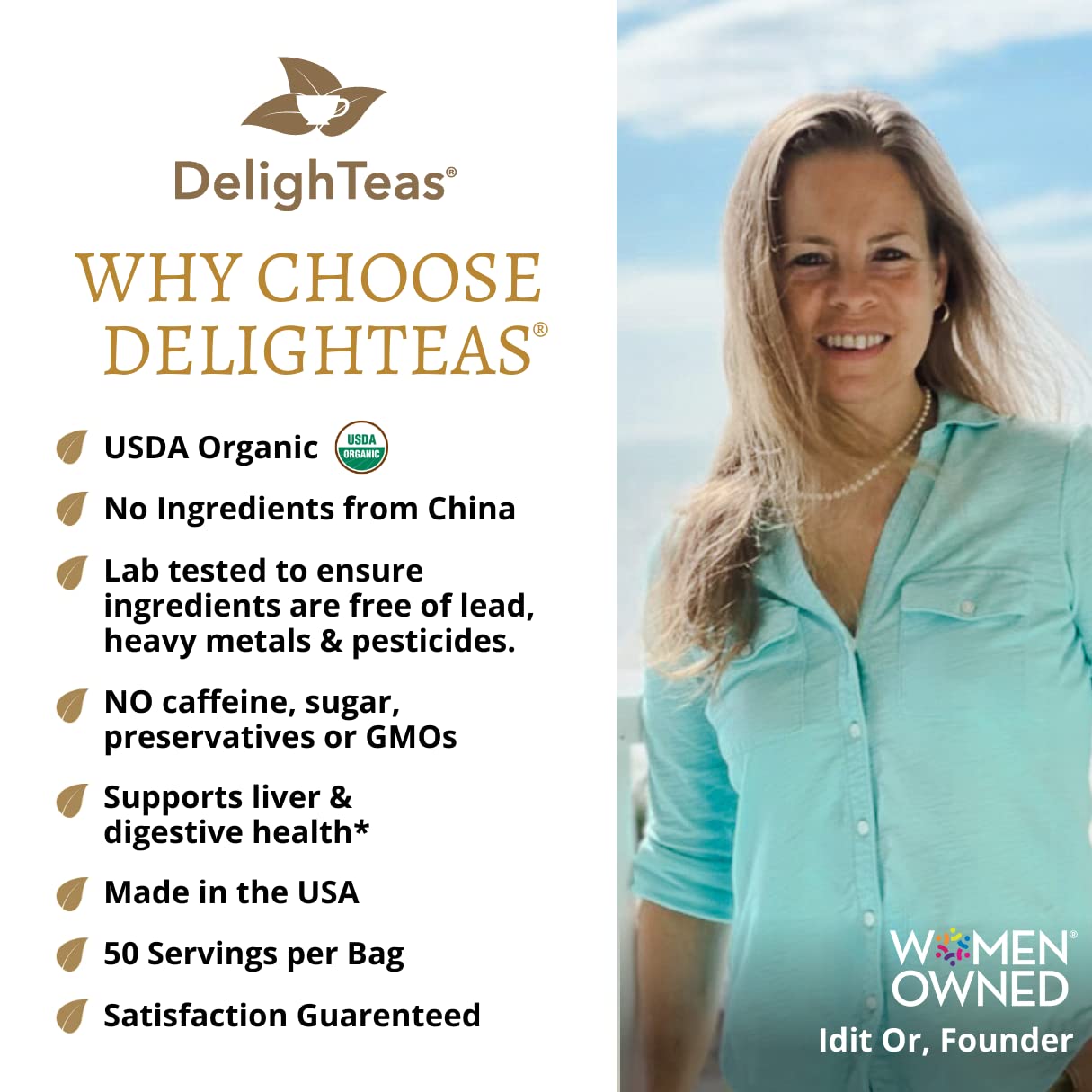 DelighTeas Liver Detox Tea | Stomach Relief & Liver Cleansing | Ayurvedic Loose Leaf Herbal Milk Thistle Tea | USDA Organic, Vegan, Caffeine Free | with BPA-Free Tea Infuser | 50 Servings, 5oz