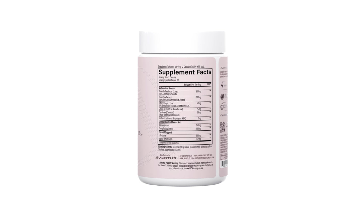 Aventus Fat Burner Premium Thermogenic | Increase Energy and Focus Plus Enhanced Mood | Torch Fat While Staying Motivated | 60 Capsules, 30 Servings