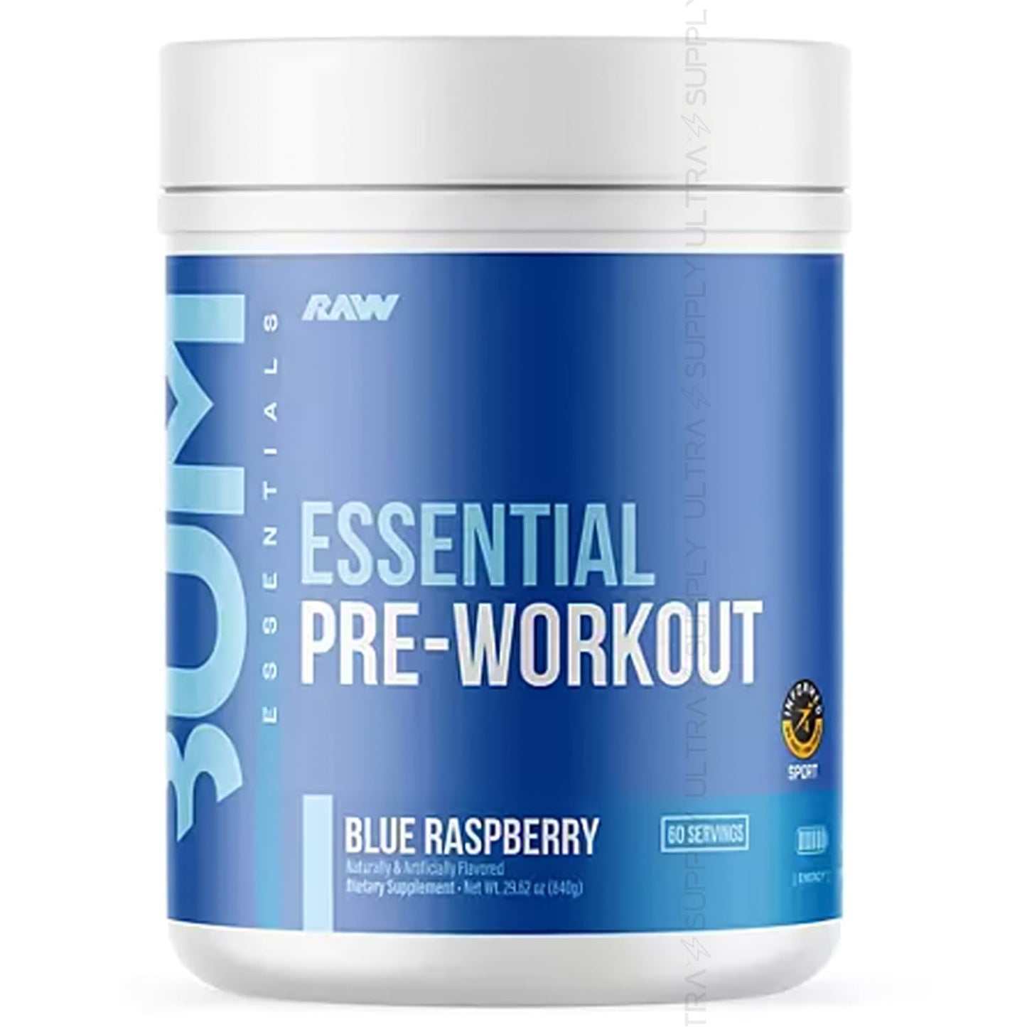 RAW CBUM Essential Pre Workout Powder, Blue Raspberry, 1.85 lbs (60 Servings) - Energy, Endurance & Pump Boost with Caffeine, L-Citrulline & Beta Alanine